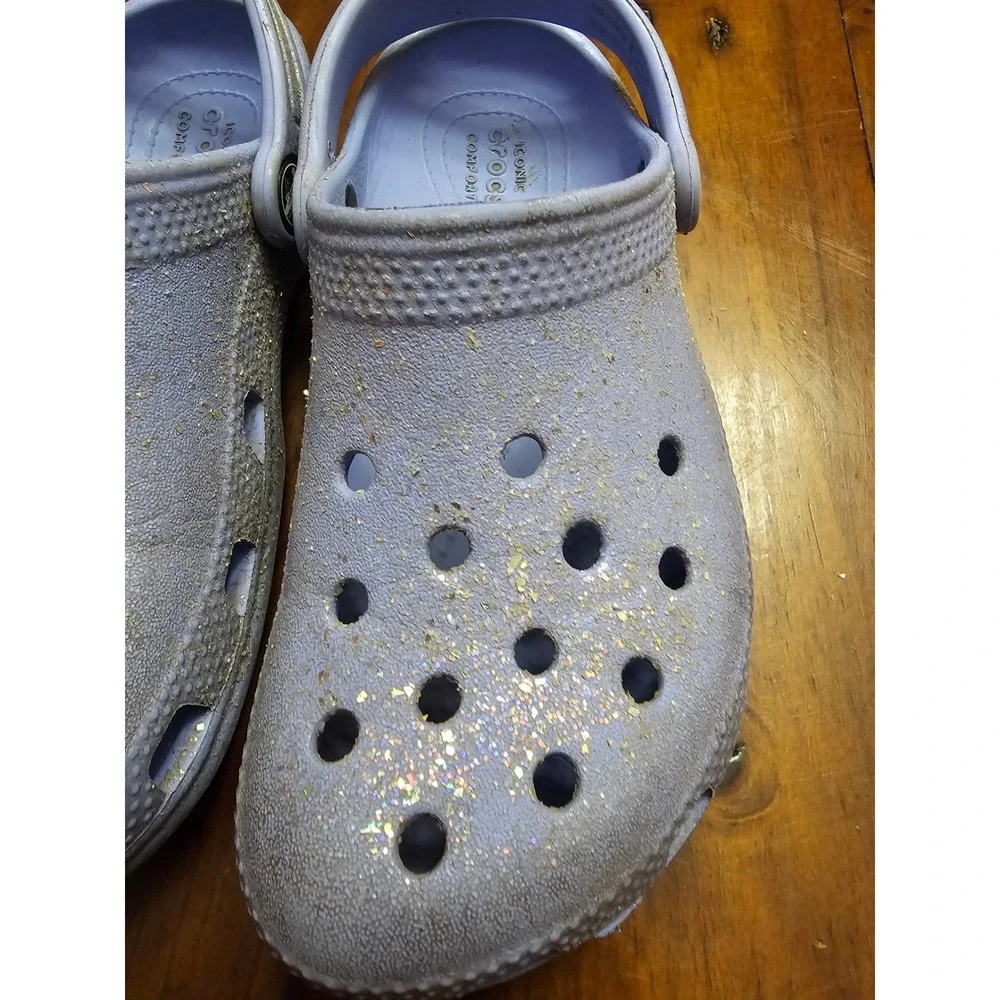 Crocs Kids Classic Glitter Clog Lavender Purple Sparkle Slip On Shoes Size C13